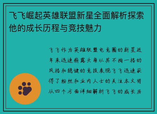飞飞崛起英雄联盟新星全面解析探索他的成长历程与竞技魅力
