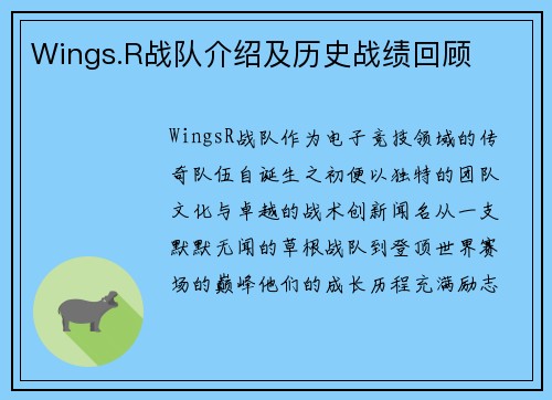 Wings.R战队介绍及历史战绩回顾